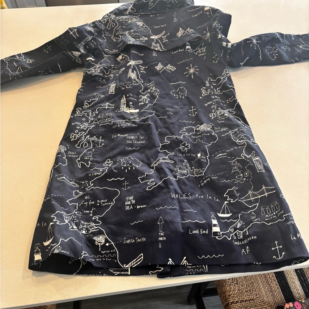 Boden Dark Blue Trench Coat with Map Design - Picture 15 of 15